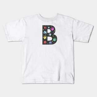 B letter  with colorful paw print Kids T-Shirt